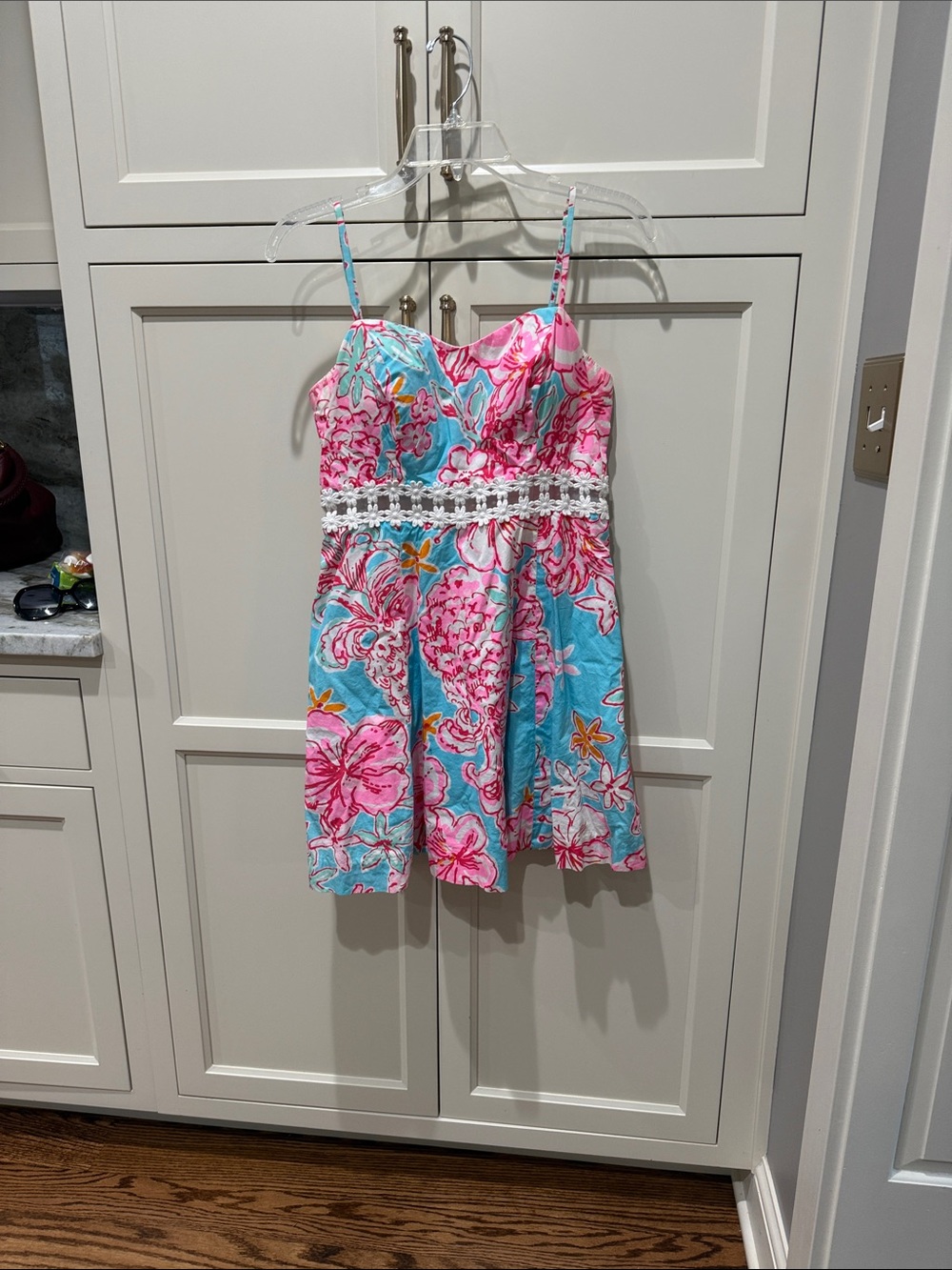 Lily Pulitzer Pink & Blue Floral Sundress with Lace Waist Sz 8 like new!
